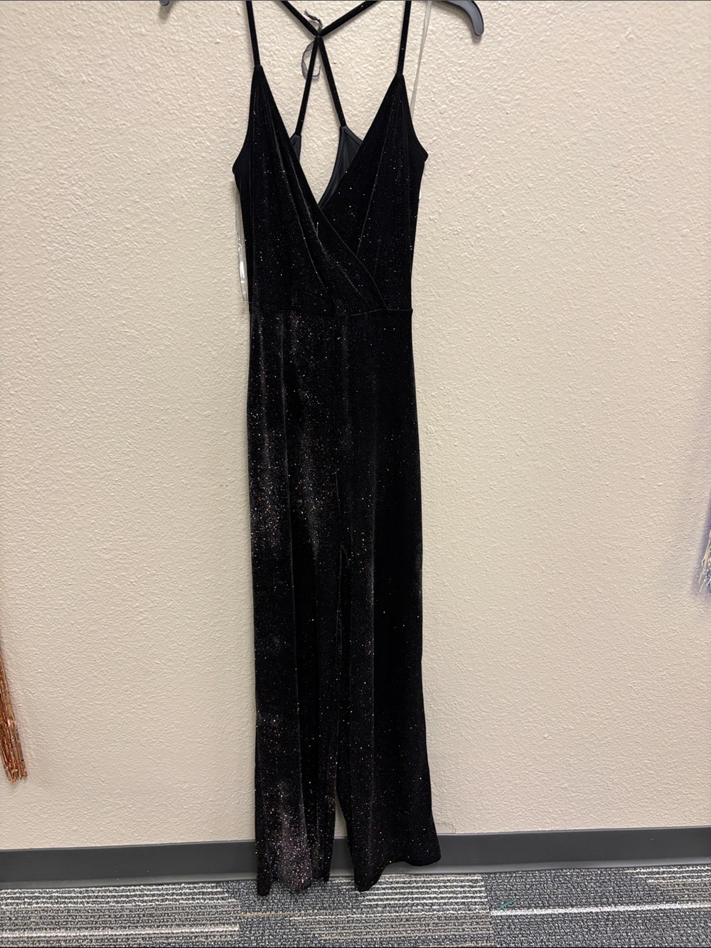Black Sparkle Velvet Jumpsuit with Strappy Back